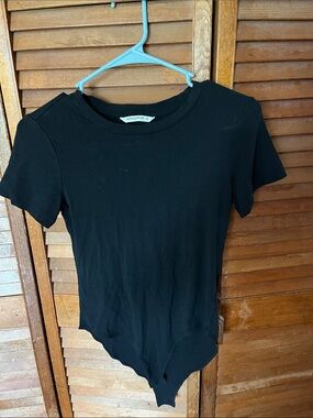 Mango Black Short-Sleeve Crew Neck Bodysuit